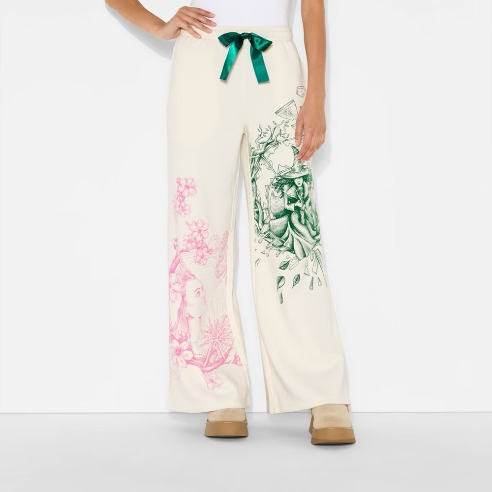 Wicked x Katie Kime Women's Relaxed Leg Good/Bad Graphic Jogger Pants - Cream